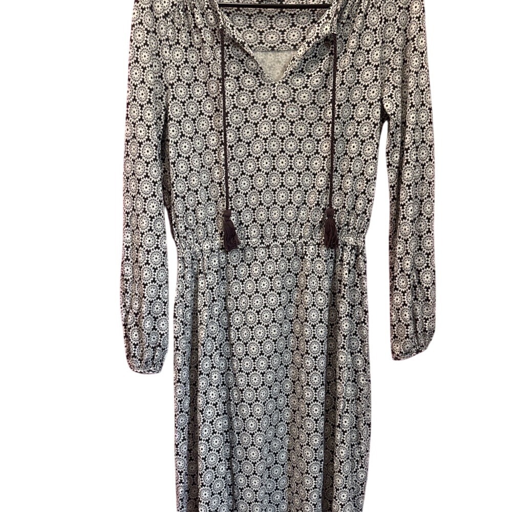 Boden Women Black White Geometric Floral‎ Medallion Linen Blend Dress Size US 4R